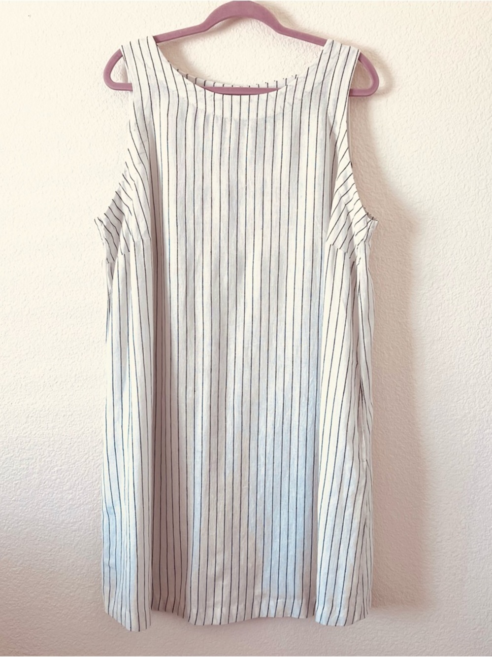 A new day-Sleeveless White Women’s Tank Dress with Black Pinstripes